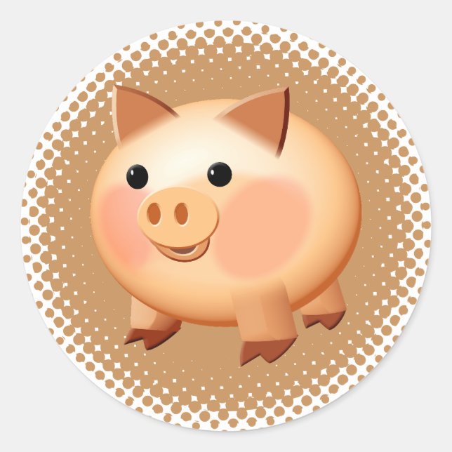 Cute Cartoon Baby Pig Classic Round Sticker (Front)