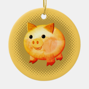 Cute Cartoon Baby Pig Painting Ceramic Ornament
