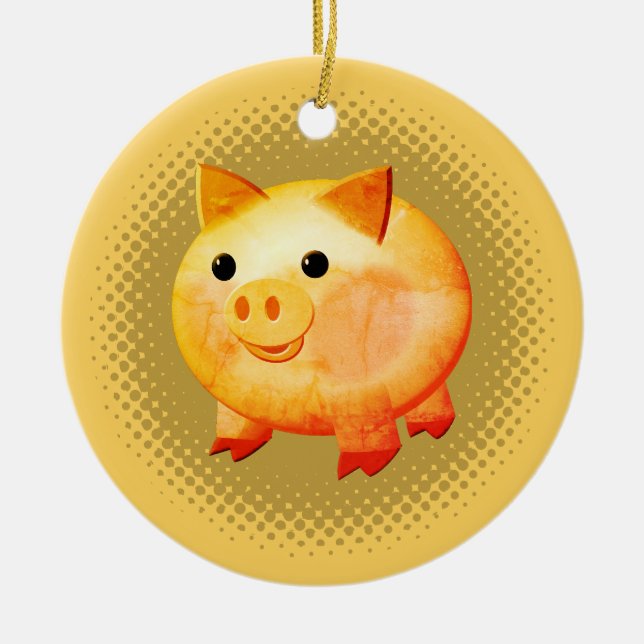 Cute Cartoon Baby Pig Painting Ceramic Ornament (Front)