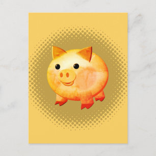Cute Cartoon Baby Pig Painting Postcard
