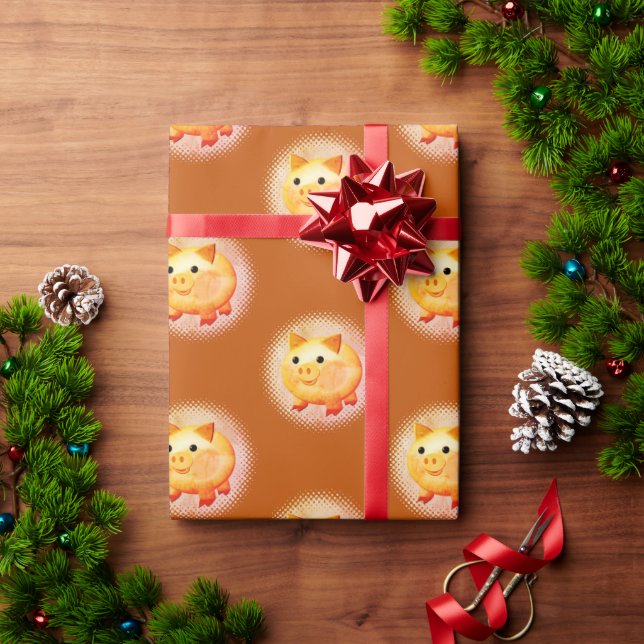 Cute Cartoon Baby Pig Painting Wrapping Paper (Holiday Gift)