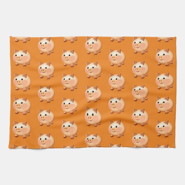 Cute Cartoon Baby Pig Pattern Tea Towel (Horizontal)