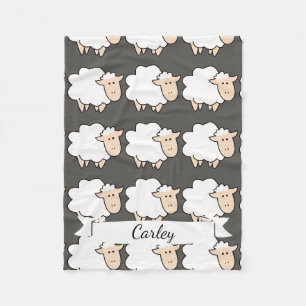 Cute Cartoon Baby Sheep & Name in Script Fleece Blanket