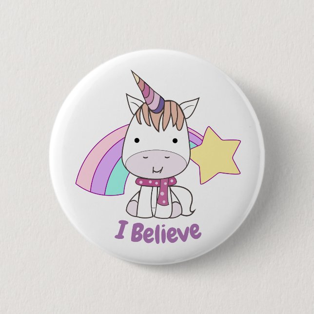 Cute Cartoon Baby Unicorn and Rainbow 6 Cm Round Badge (Front)