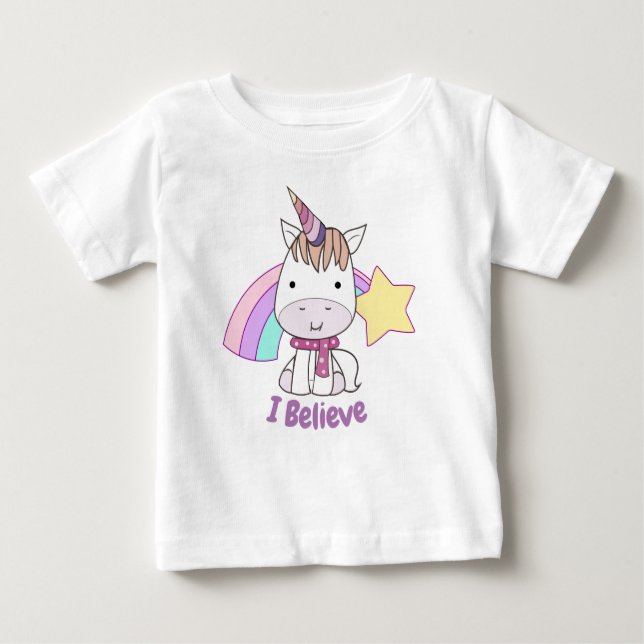 Cute Cartoon Baby Unicorn and Rainbow Baby T-Shirt (Front)