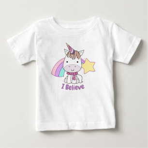 Cute Cartoon Baby Unicorn and Rainbow T-Shirt