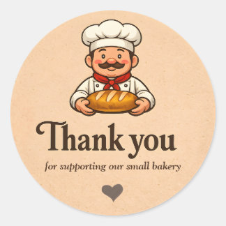 Cute Cartoon Baker Chef Bakery Thank You Classic Round Sticker