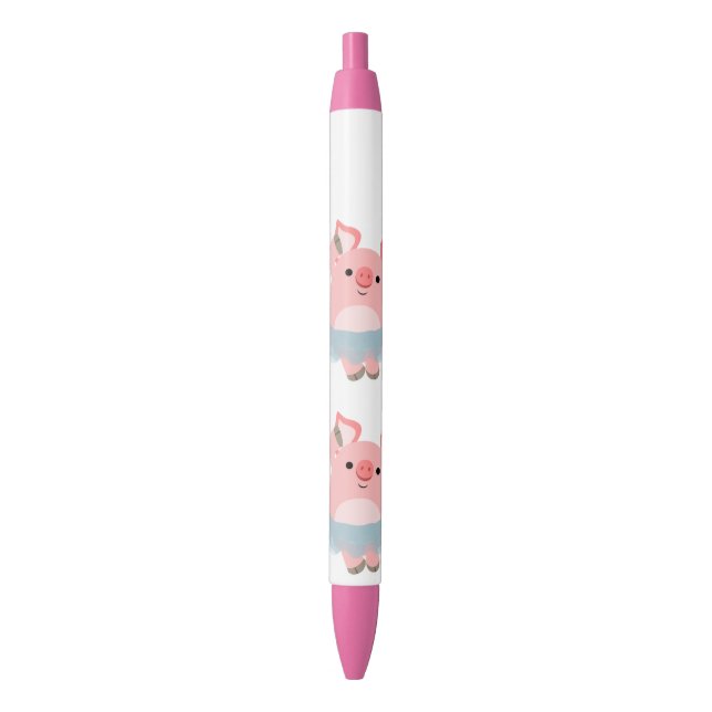 Cute Cartoon Ballerina Pig Black Ink Pen (Front Vertical)