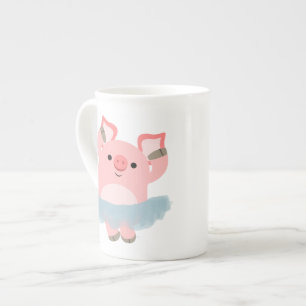 Cute Cartoon Ballerina Pig Bone China Mug