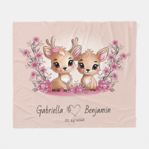 Cute Cartoon Bambi Lovers Heart Valentine’s Day Fleece Blanket