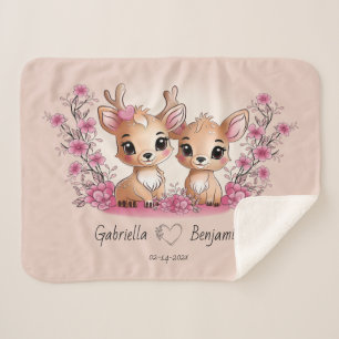 Cute Cartoon Bambi Lovers Heart Valentine’s Day Sherpa Blanket