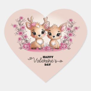 Cute Cartoon Bambi Lovers Heart Valentine’s Day Sticker