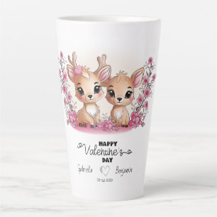 Cute Cartoon Bambi Lovers Hearts Valentine’s Day Latte Mug