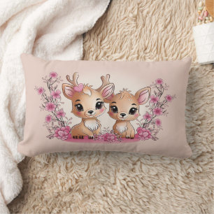 Cute Cartoon Bambi Lovers Hearts Valentine’s Day Lumbar Cushion