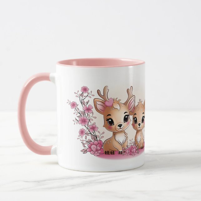 Cute Cartoon Bambi Lovers Hearts Valentine’s Day Mug (Left)