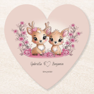 Cute Cartoon Bambi Lovers Hearts Valentine’s Day Paper Coaster