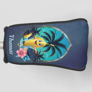 Cute cartoon banana on the tropical beach. golf head cover