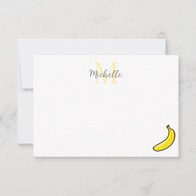Cute Cartoon Banana Personalized Monogram Card (Front)