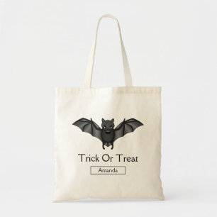 Cute Cartoon Bat Halloween Trick Or Treat & Name Tote Bag