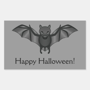 Cute Cartoon Bat With Happy Halloween Text Rectangular Sticker