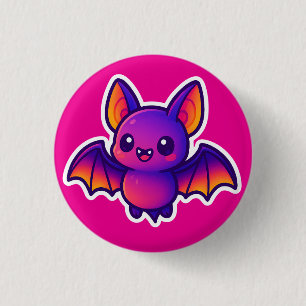Cute Cartoon Bat with Vibrant Purple Wings and Big 3 Cm Round Badge