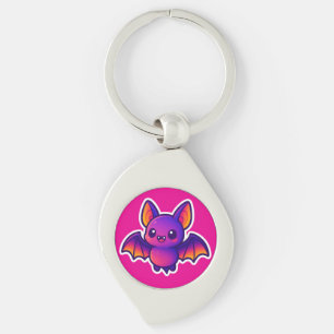 Cute Cartoon Bat with Vibrant Purple Wings and Big Key Ring