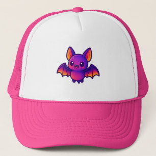 Cute Cartoon Bat with Vibrant Purple Wings and Big Trucker Hat