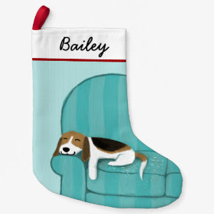 Cute Cartoon Beagle on Couch with Custom Text Small Christmas Stocking