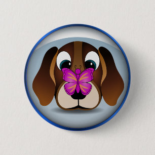 Cute Cartoon Beagle Puppy Dog and Butterfly Round 6 Cm Round Badge
