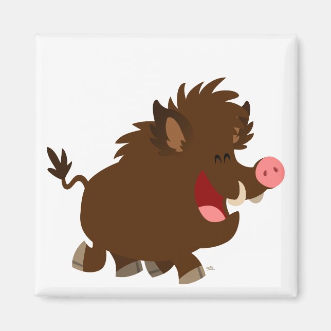 Cute Cartoon Beaming Wild Boar Magnet (Front)