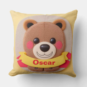 Cute Cartoon Bear Face with Colourful Ribbon Cushion