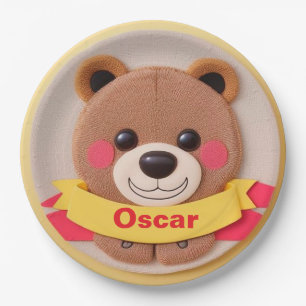 Cute Cartoon Bear Face with Colourful Ribbon Paper Plate