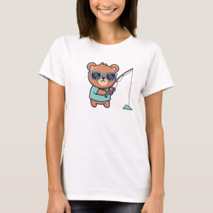 Cute Cartoon Bear Fishing T-Shirt – Funny Sunglass