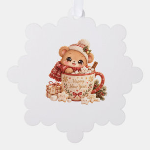 Cute Cartoon Bear in Hot Cocoa Mug Illustration Tree Decoration Card