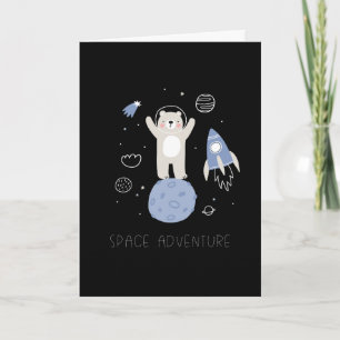 Cute Cartoon Bear In Space Card