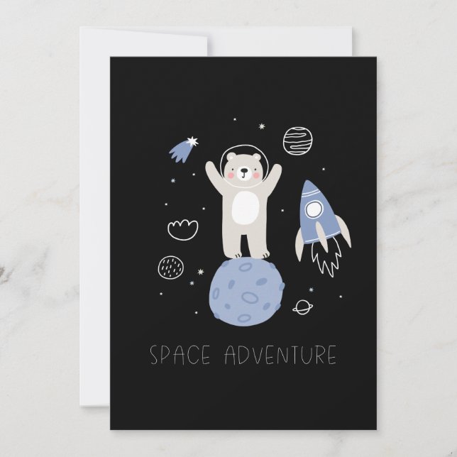 Cute Cartoon Bear In Space Card (Front)