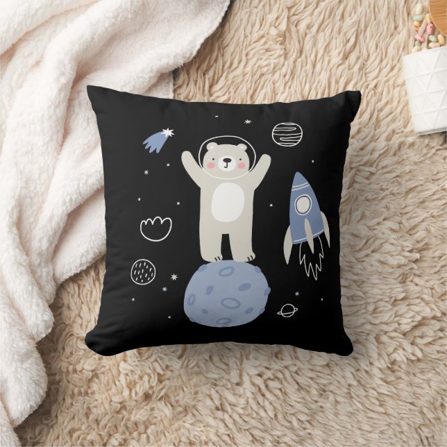 Cute Cartoon Bear In Space Cushion (Blanket)