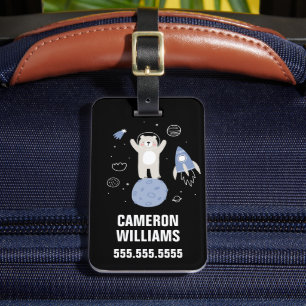 Cute Cartoon Bear In Space Luggage Tag