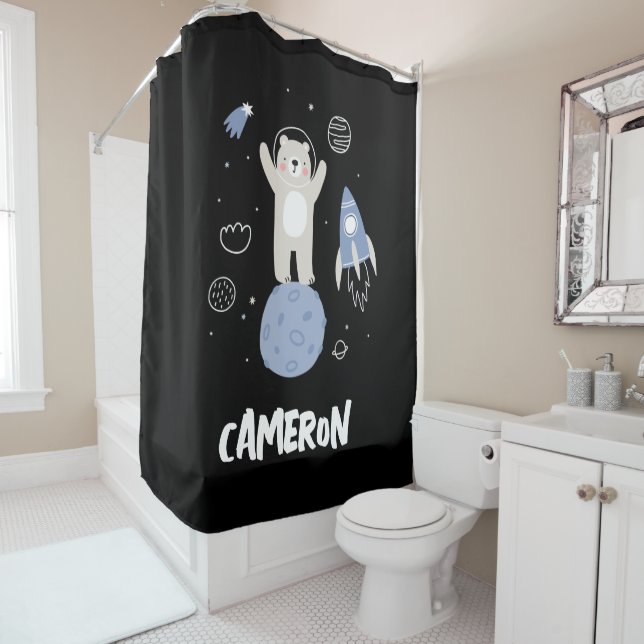 Cute Cartoon Bear In Space Shower Curtain (In Situ)