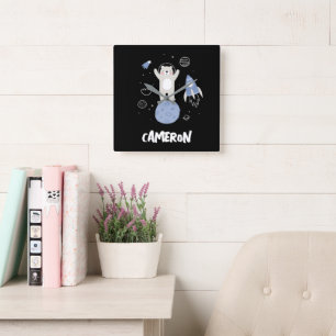 Cute Cartoon Bear In Space Square Wall Clock