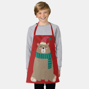 Cute Cartoon Bear in Wooly Scarf Christmas Apron