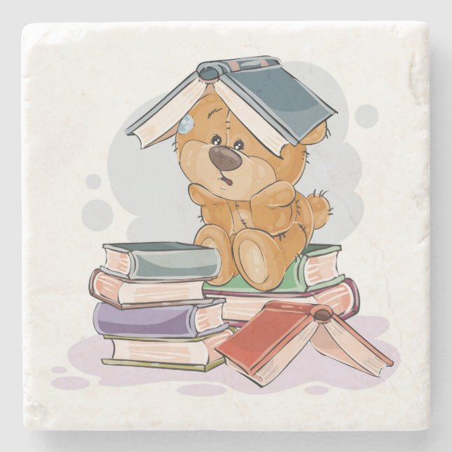Cute Cartoon Bear Reading Books Stone Coaster (Front)