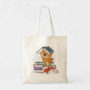 Cute Cartoon Bear Reading Books Tote Bag