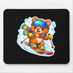 Cute cartoon bear skiing skier ski lover kids boys mouse pad