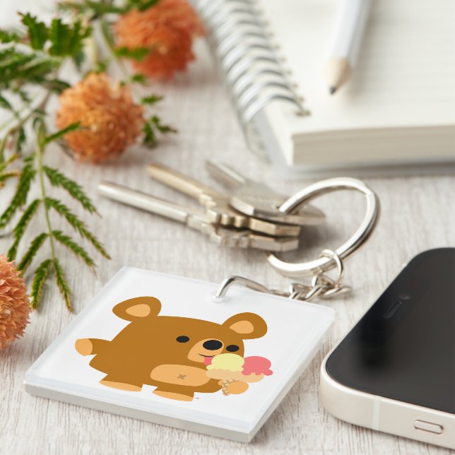 Cute Cartoon Bear with Ice Cream Acrylic Keychain (Front Right)