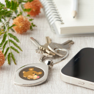 Cute Cartoon Bear with Ice Cream Metal Keychain