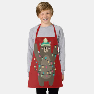 Cute Cartoon Bear Wooly Hat Christmas Lights Apron