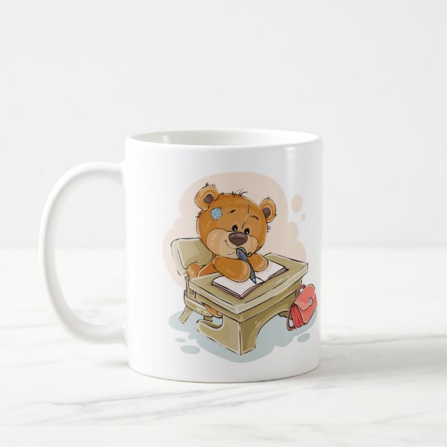 Cute Cartoon Bear Writing a Book Coffee Mug (Left)