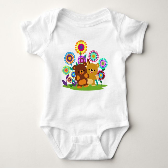 Cute Cartoon Bears' Garden Baby Bodysuit (Front)