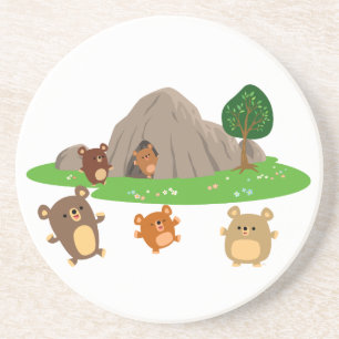 Cute Cartoon Bears in a Cave Coaster